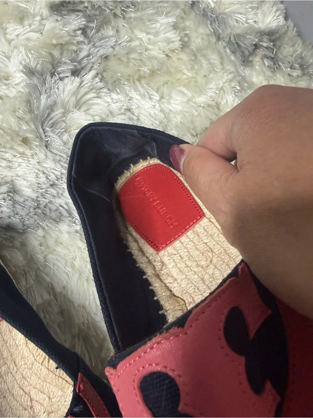 Tory Burch Black Canvas Espadrilles with Red, Pink & Yellow Leather Accents